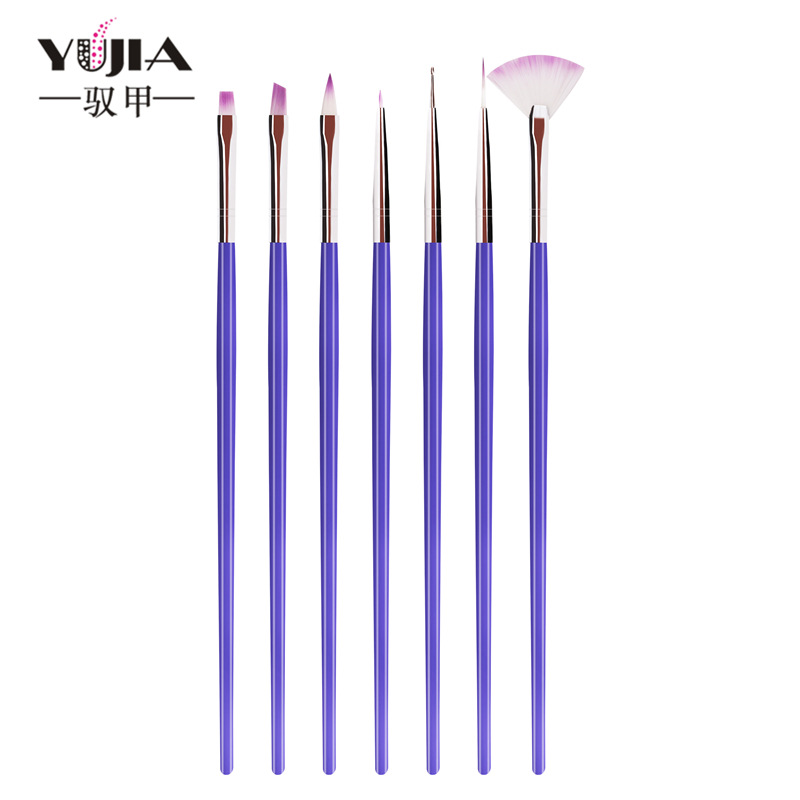 Yujia suministros de manicura al por mayor color pluma palo patrón de uñas arte pluma color pintura pluma fototerapia 7 Pack luz púrpura Rod
