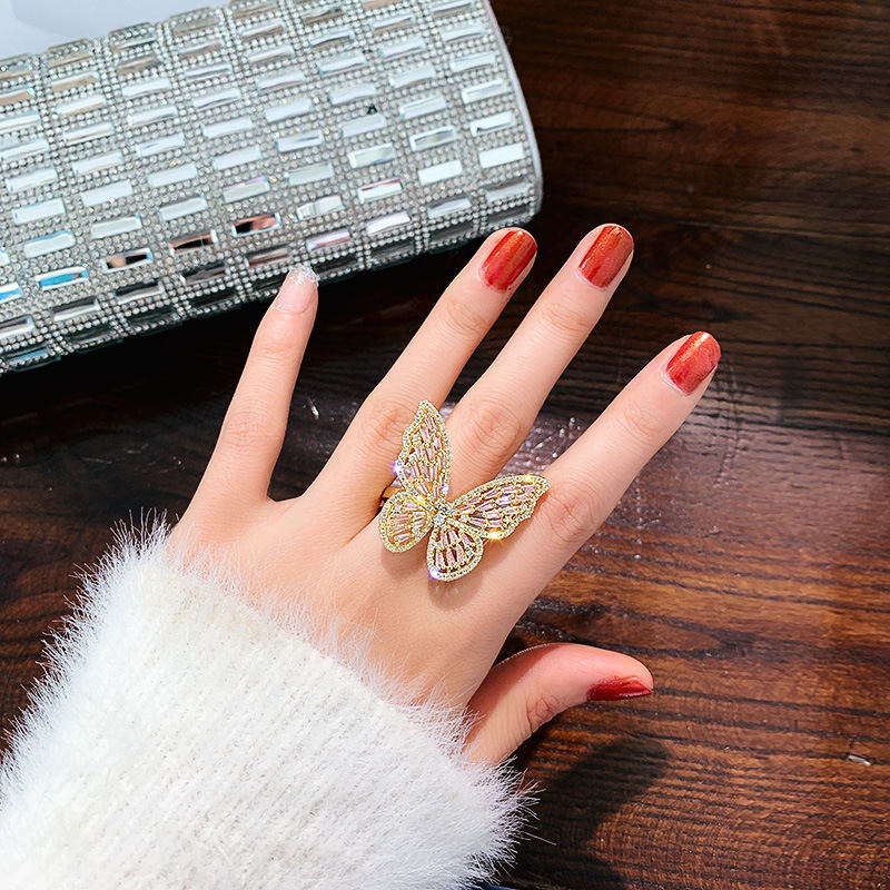 Luxury Zircon Butterfly Open Index Finger Ring Korean Alloy Ring Female display picture 1