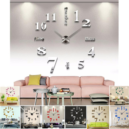 DIY Simple Living Room Wall Clock Art Clock Personalized 3D Large Clock Large Size Wall Clock Creative Home Decor Wall Sticker Clock