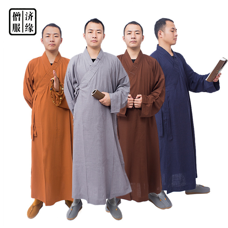 济缘僧服僧服僧衣海清春夏季棉麻料灰色藏青蓝色透气大褂长褂
