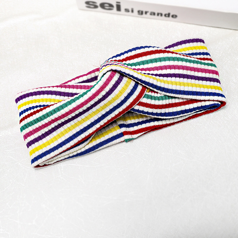 Rainbow Striped Headband Autumn And Winter Hot Sale Knotted Headscarf display picture 3