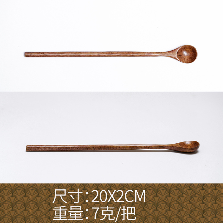 Fábrica al por mayor cuchara de madera maciza cuchara creativa cuchara de café cuchara de mezcla miel cuchara japonesa mango largo bobinado cuchara de madera