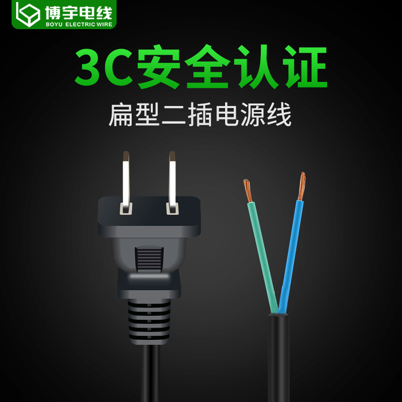 博宇厂家 国标 两插纯铜 家电配线电饭锅电源插头线10A（圆线）