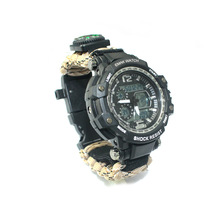 跨境电商潮流军事运动迷彩野营炫酷登山求生手表可调节