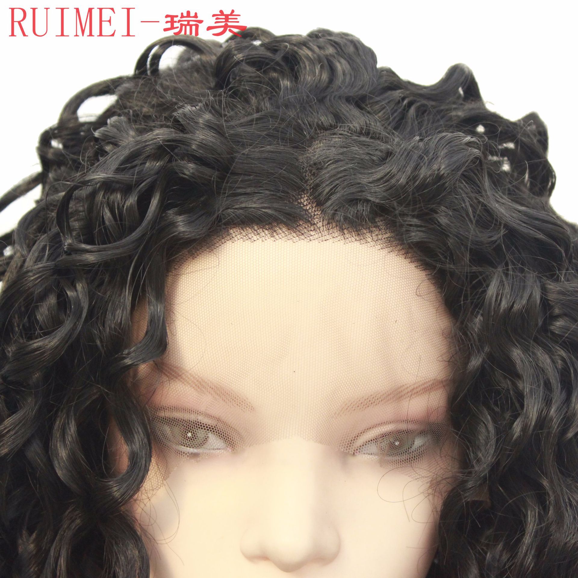 欧美流行黑色kinky curly 小卷长卷发假发化纤前蕾丝头套外贸出口-阿里巴巴