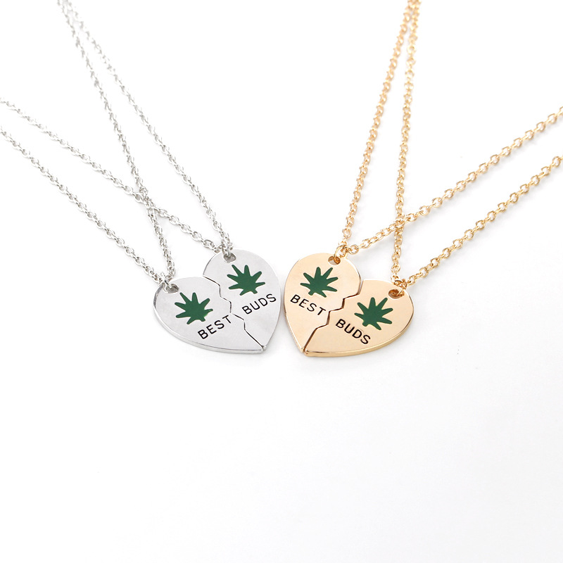 Fashion oil drop maple leaf clavicle chain two petal stitching love-shaped necklace for women