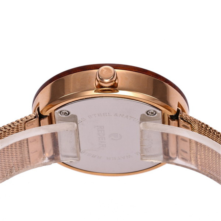 REDEAR防水女表时尚潮流不锈钢间木石英手表日本跨境小三针日历表