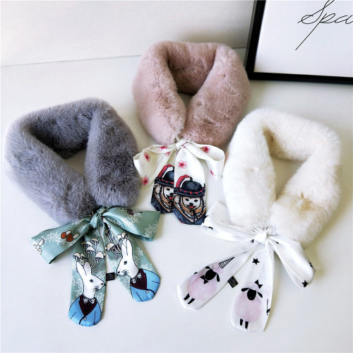 New cartoon animal Korean style fur collar scarf, plush neck scarf, winter warm and thickened, versatile for women