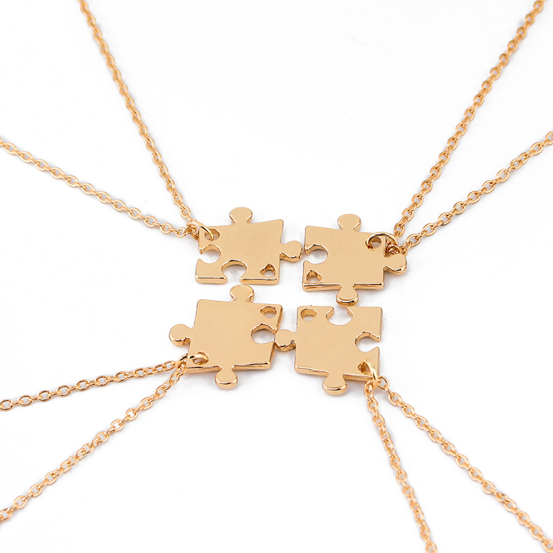 explosion model puzzle necklace four-piece set of creative puzzle stitching good friend necklace cla