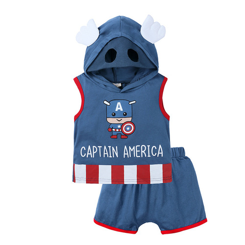 2024 summer boys' suits new style vest hooded with bread shorts men's and women's baby suits children's clothing