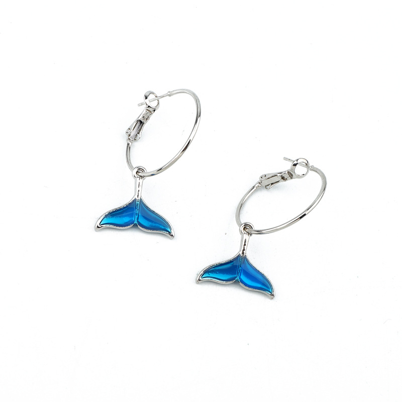 Stylish Cute Blue Fish Tail Opening Earrings display picture 6