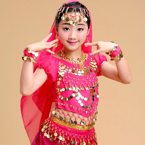 Children's belly dance costumes, headwear, ethnic veils, Indian dance performance accessories, earrings, bracelets, necklaces, headscarves