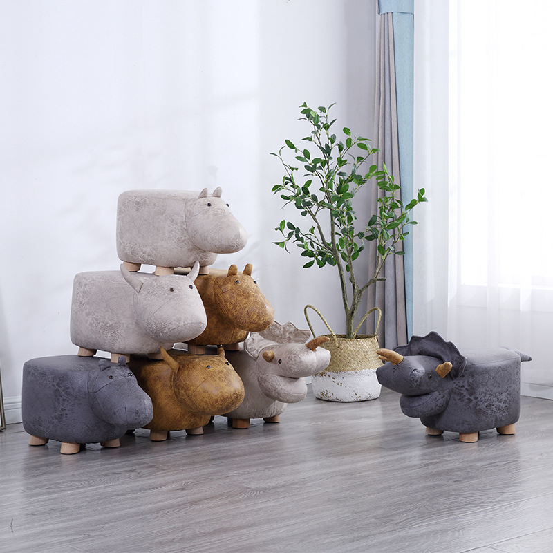 网红款儿童创意实木动物凳子家用换鞋凳礼品卡通宝宝凳小牛河马凳|ms