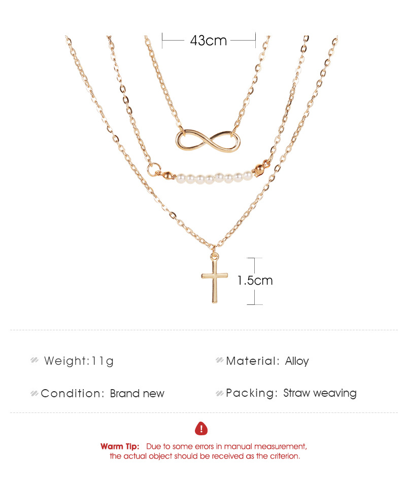 best selling long necklace 8 word pearl multi-layer necklace cross pendant necklace clavicle chain w