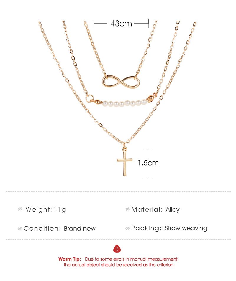 New Fashion Long Necklace 8 Word Pearl Multi-layer Necklace Cross Pendant Necklace Female Clavicle Chain Wholesale display picture 1