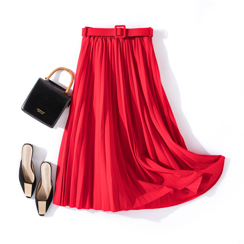 252g Weight Knee-Length Dress Length Type Skirt Dresses Type Polyester Fabric Type Mid Waist Waist Line Holiday, Daily Occasion Comfort Function Regular Fit Fit Type Solid Color Pattern Summer Season Women'S Gender Pleated Design Vacation, Simple Style Style Summer Vacation Simple Style Solid Color Polyester Knee-length Skirts