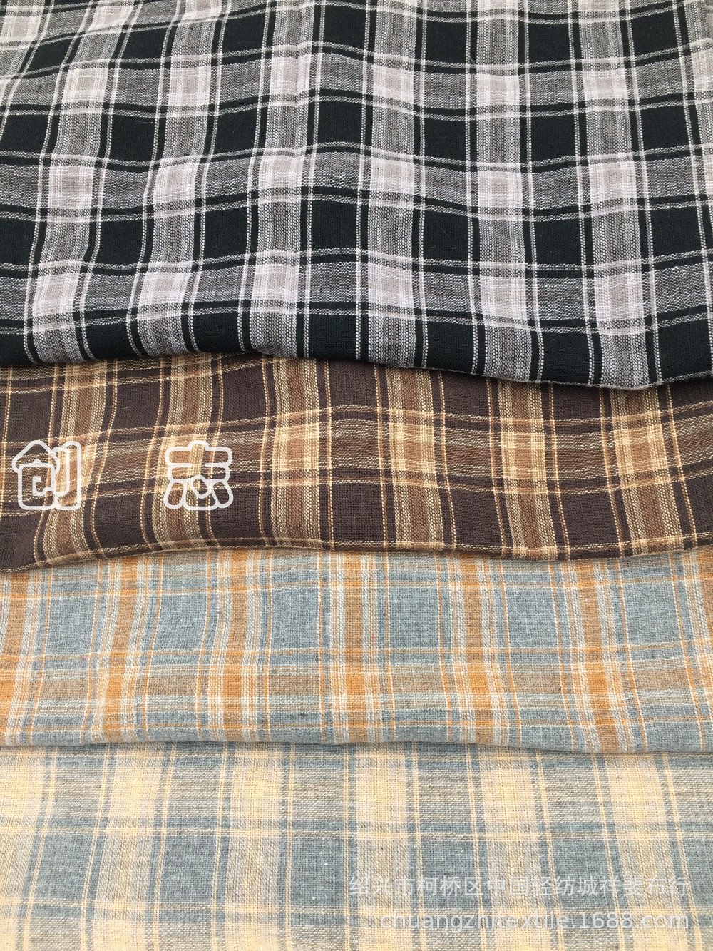 仿麻提线涤棉色织格子衬衫面料牛津纺梭织布淘现货织布厂绍兴柯桥