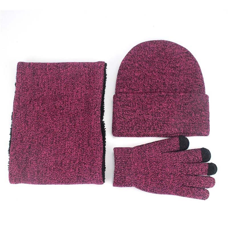 Fleece Three-piece Warm Suit Hat Scarf Touch Screen Gloves
