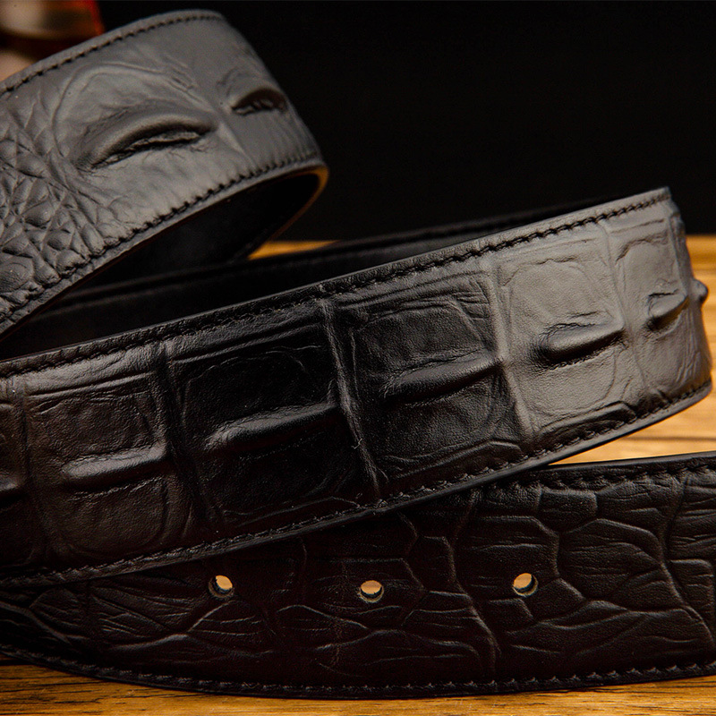 2022 New Crocodile Pattern Belt Men's High End Belt Wholesale First Layer Cowhide Smooth Buckle Casual Belt Pants Belt