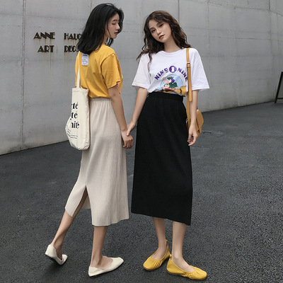 2019夏季新款高腰薄款冰絲針織半身裙女韓範chic高腰顯瘦包臀裙子