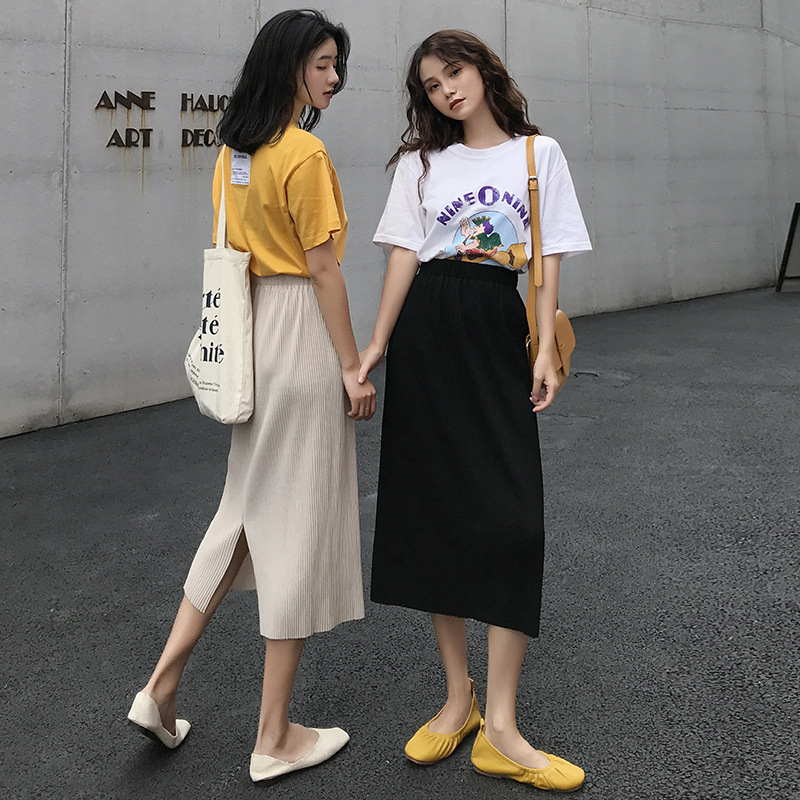 2019 summer new pattern Paige Thin section Borneol knitting skirt Korean Fan chic Paige Show thin Package hip skirt