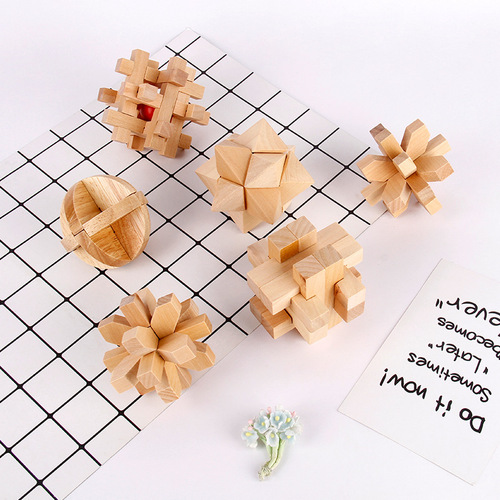 Children's leisure educational wooden toys Kongming lock Luban lock six-piece set unlocking toys wholesale