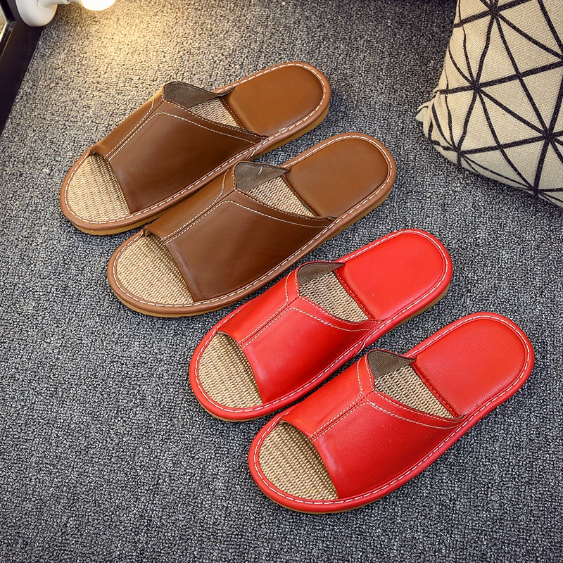 Летние Нескользящие тапочки из овчины, домашние тапочки на полу, мужские и женские домашние кожаные домашние летние кожаные Тапочки