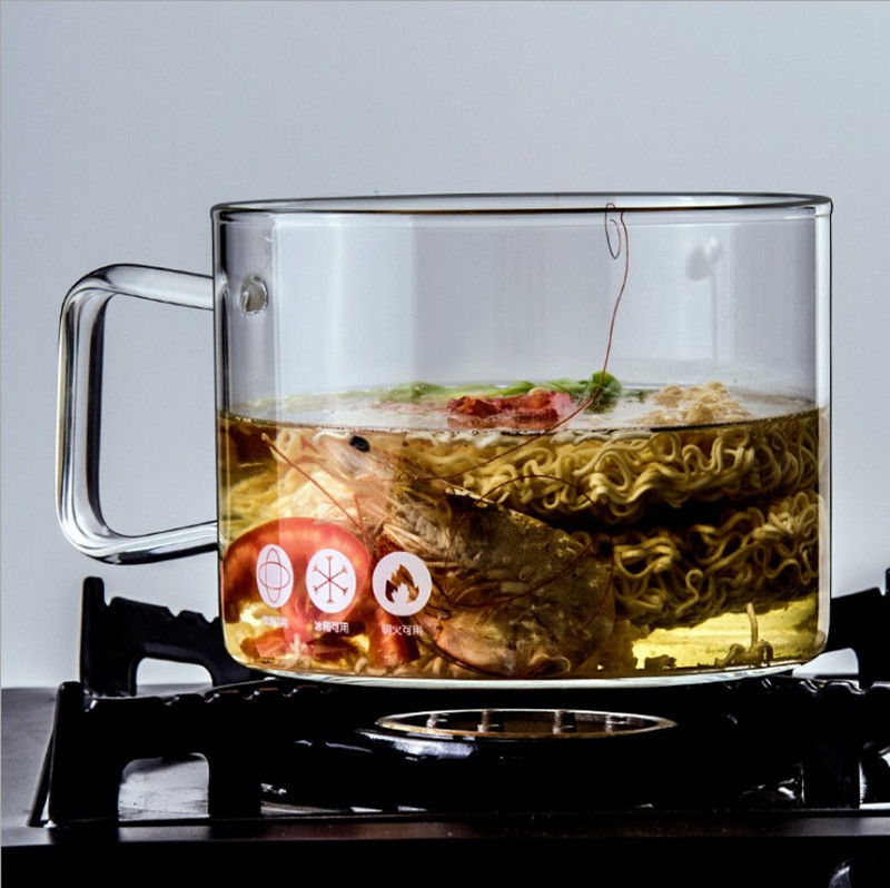Olla de vidrio de borosilicato olla de fuego abierto olla de combustión directa estufa de cerámica eléctrica olla de vidrio con tapa de vidrio tazón de fideos instantáneos