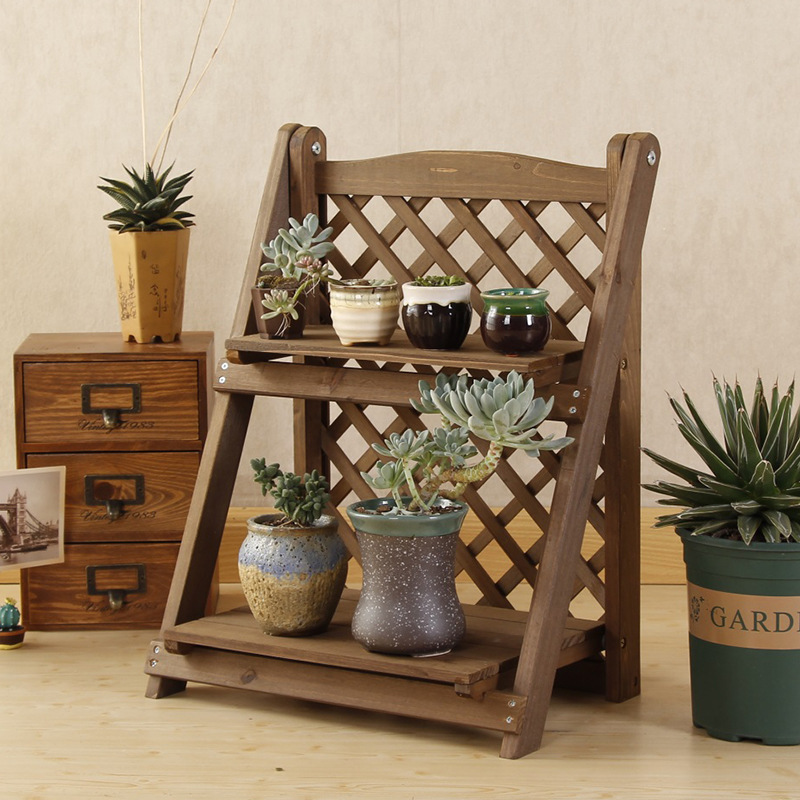 双层置物架 木制折叠花架 实木花架 厂家直销长期提供 防腐木杉木