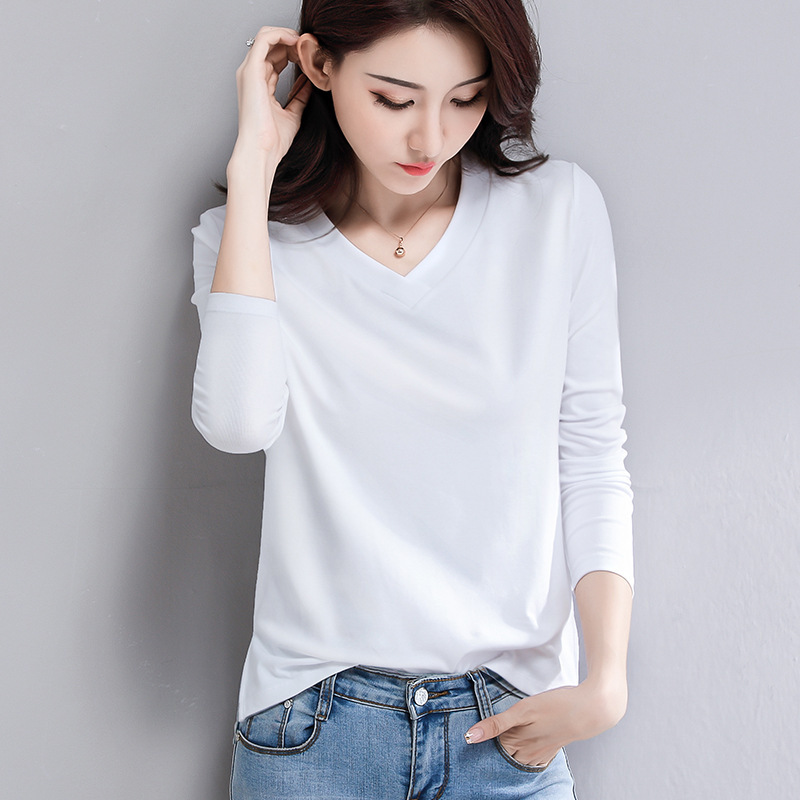 2022 autumn and winter bottoming shirt V-neck T-shirt women's clothing loose cotton