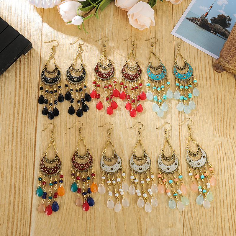 1 Pair Bohemian Moon Alloy Plating Women's Drop Earrings display picture 7