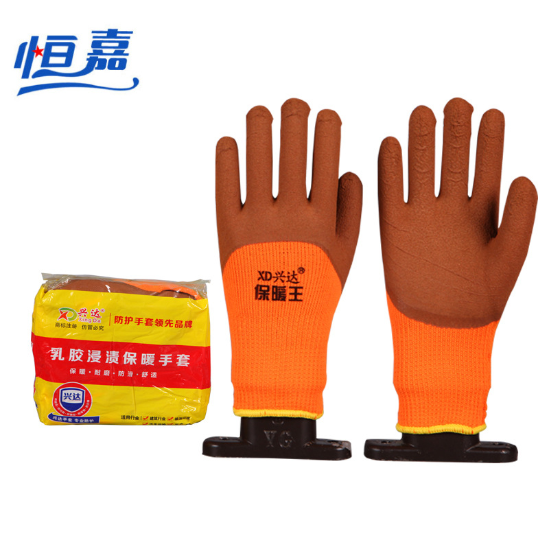 毛圈pvc挂胶手套 冬季保暖加绒胶手套 拉绒加厚防滑耐油手套批发