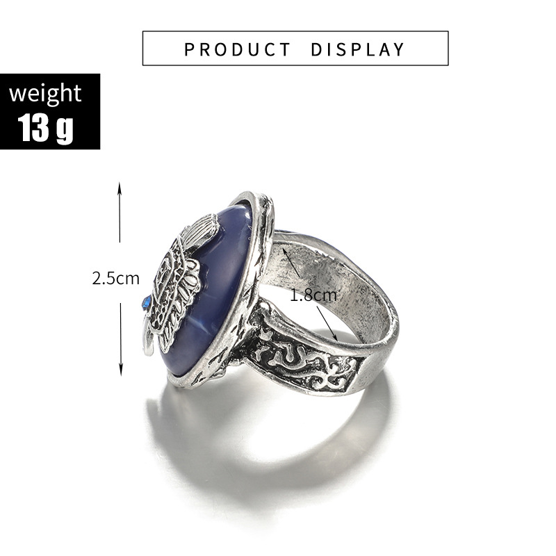 Punk Vampire Diaries Bohemian Carving Pattern Alloy Natural Lapis Ring display picture 1