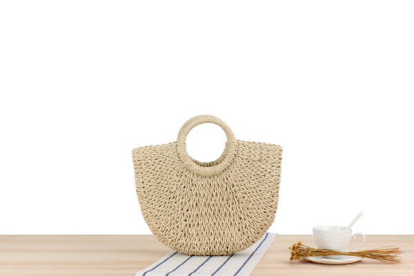 Simple Solid Color Hand-carried Straw Bag Casual Hand-woven Bag 36*40cm display picture 3