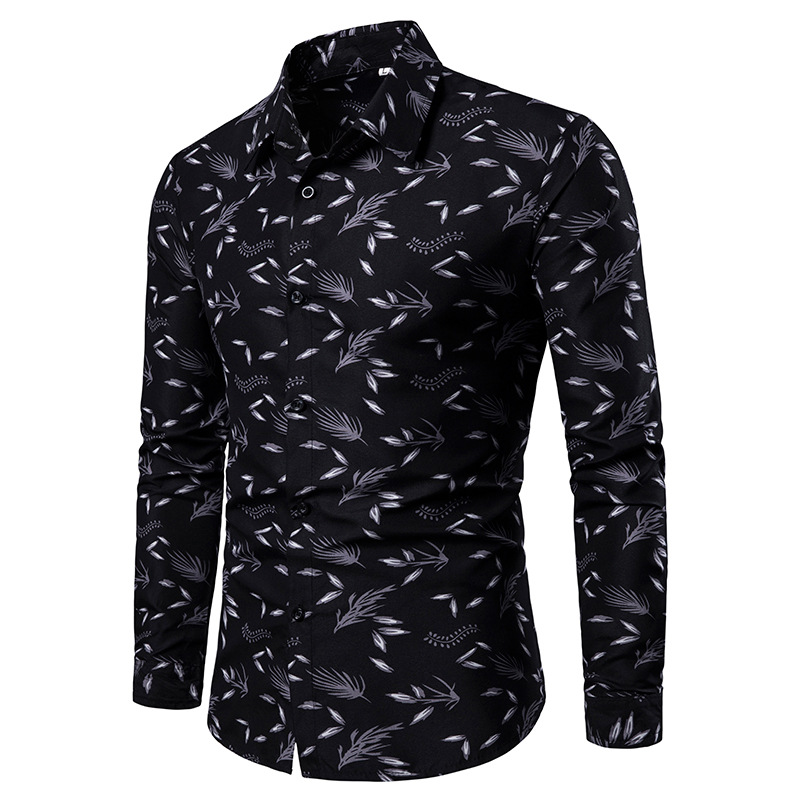 Amazon AliExpress Summer New Men's Long-sleeved Printed Shirt Men's Slim-fit British Style European Size Shirt