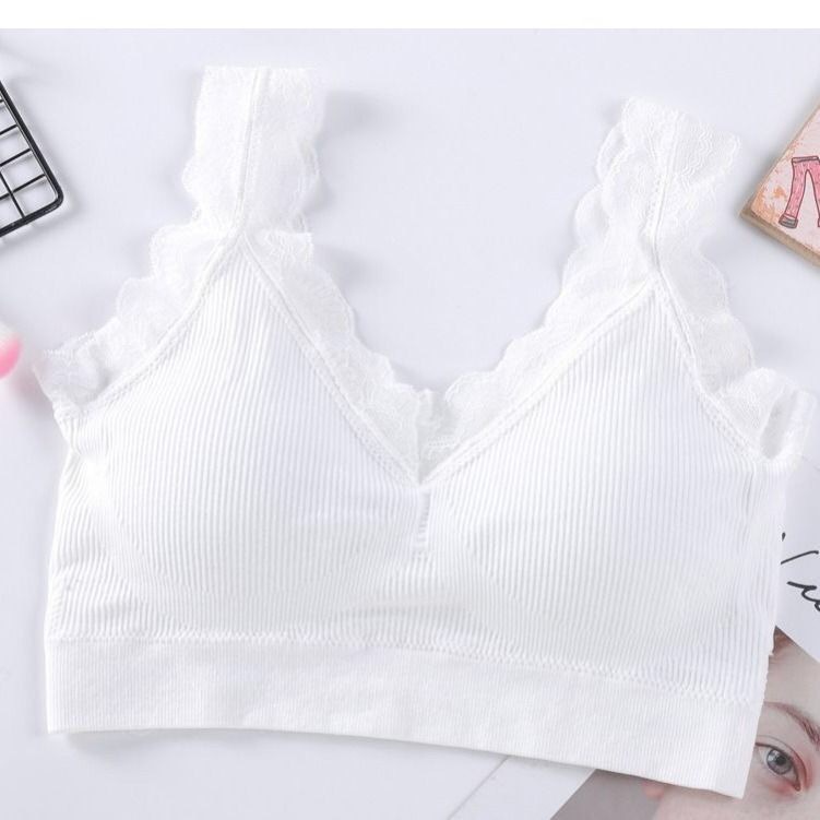 Encaje envuelto en el pecho sexy ropa interior mujeres con almohadilla en el pecho anti-exposición belleza tubo trasero superior sujetador inalámbrico camisola mujeres