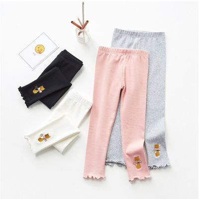 2019新春季儿童打底裤 韩版绣金丝小猫 纯棉儿童裤女童打底裤批发|ms