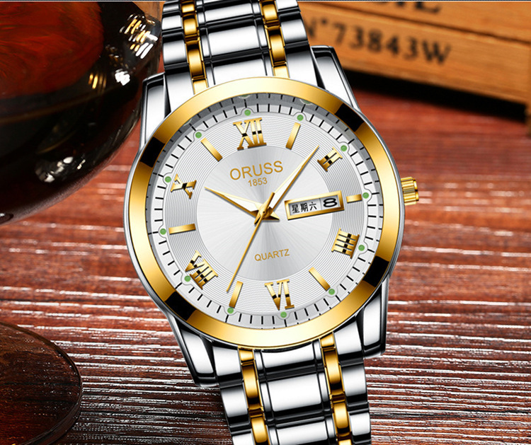 Business Color Block Solid Color Double Side Snaps Quartz Men's Watches display picture 2