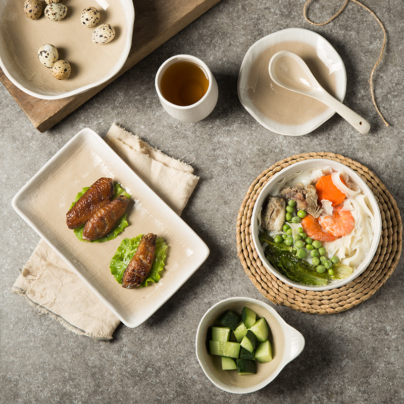 Retro creativo cerámica vajilla grieta esmalte placa en forma de disco creativo traje hogar plato sopa tazón