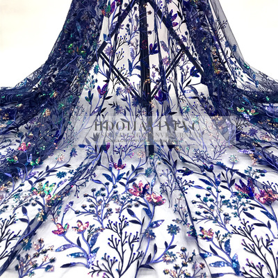 120cm Tree flowers Sequins Embroidered cloth Gauze Embroidery Lace Fabric stage costume full dress cloth