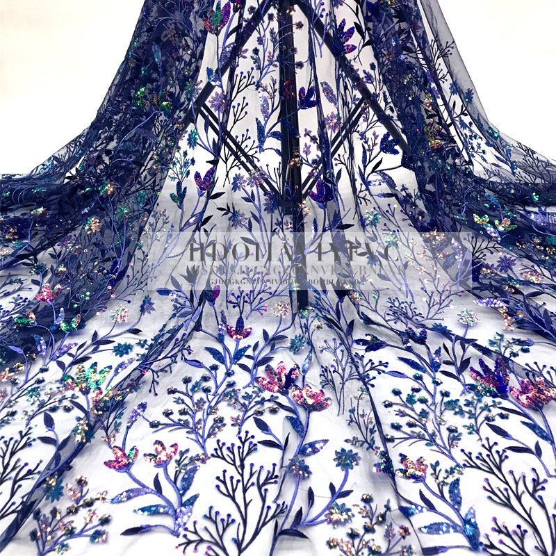 120cm Tree flowers Sequins Embroidered cloth Gauze Embroidery Lace Fabric stage costume full dress cloth