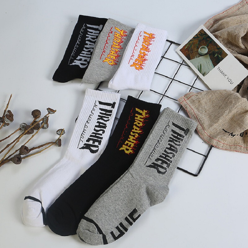 South Korea ins fashion brand ins flame European and American Japanese and Korean letters men's and women's cotton socks mid-calf Harajuku sports couple fashion socks