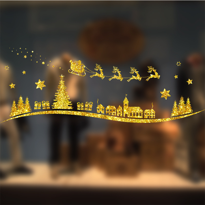 Décorations de Noël colorées, autocollants en film électrostatique sans trace, décalcomanies pour vitrines de magasin, autocollants pour verre de Noël_voghion.com