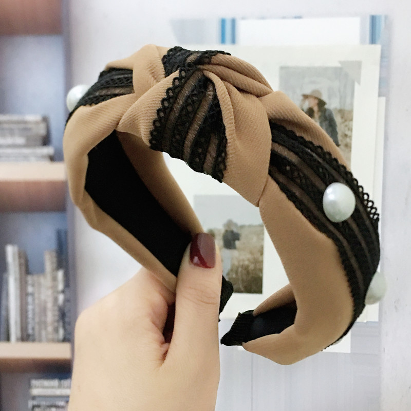 2021 Neuer Stil Spitze Stirnband Koreanische Version Ins Wind Breite Kante Mitte Geknotet Perlens Toff Haarschmuck Gesicht Waschen Stirnband Frauen display picture 6
