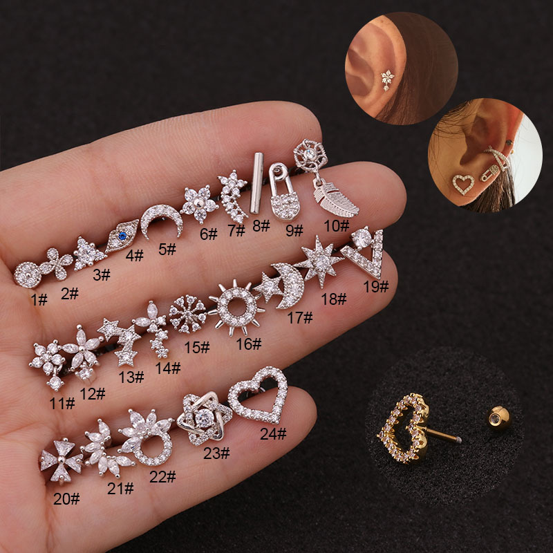 Ear Cartilage Rings & Studs Lady Flower 316 Stainless Steel  Copper display picture 1