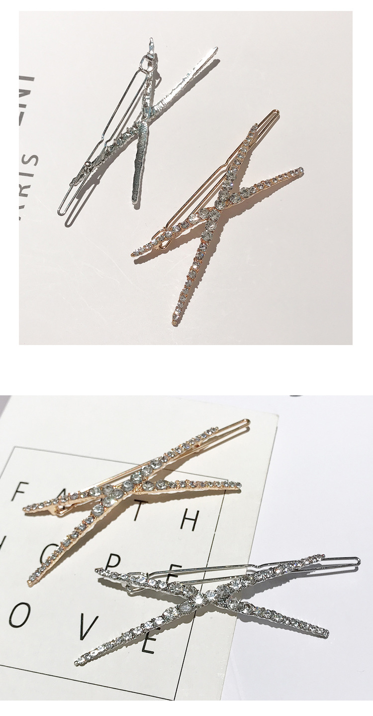 Korean X-shaped Rhinestone Hairpin Crystal Simple Cheap Hairpin Wholesale display picture 5