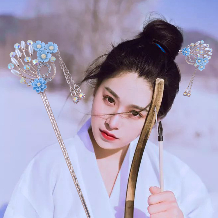 复古宫廷古典发簪新娘头饰百搭镶钻流苏步摇古风发钗盘发饰品簪子
