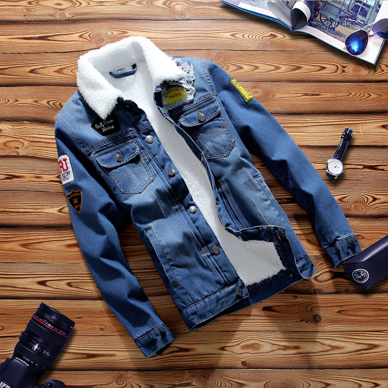 2019秋冬季加絨加厚牛仔夾克外套男羊羔絨保暖棉衣潮流帥氣棉服