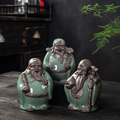 陶瓷創意禪意福祿壽財神爺風水招財茶寵陶瓷家居玄關擺件祝壽禮品