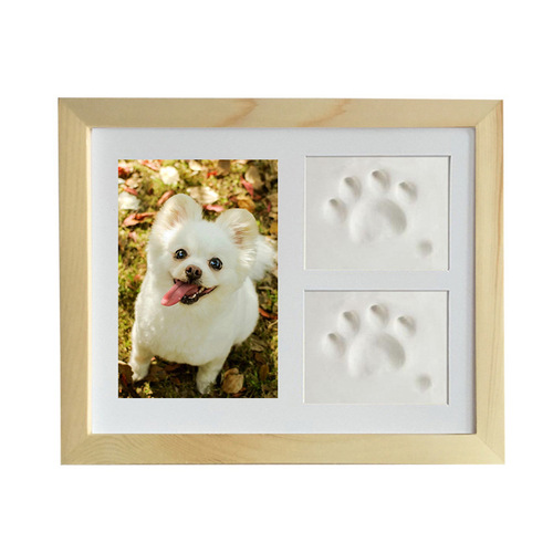 Newborn Baby Handprint and Footprint Wooden Photo Frame Pet DIY Paw Print Dog Footprint Three-Grid Photo Frame Keepsake Gift